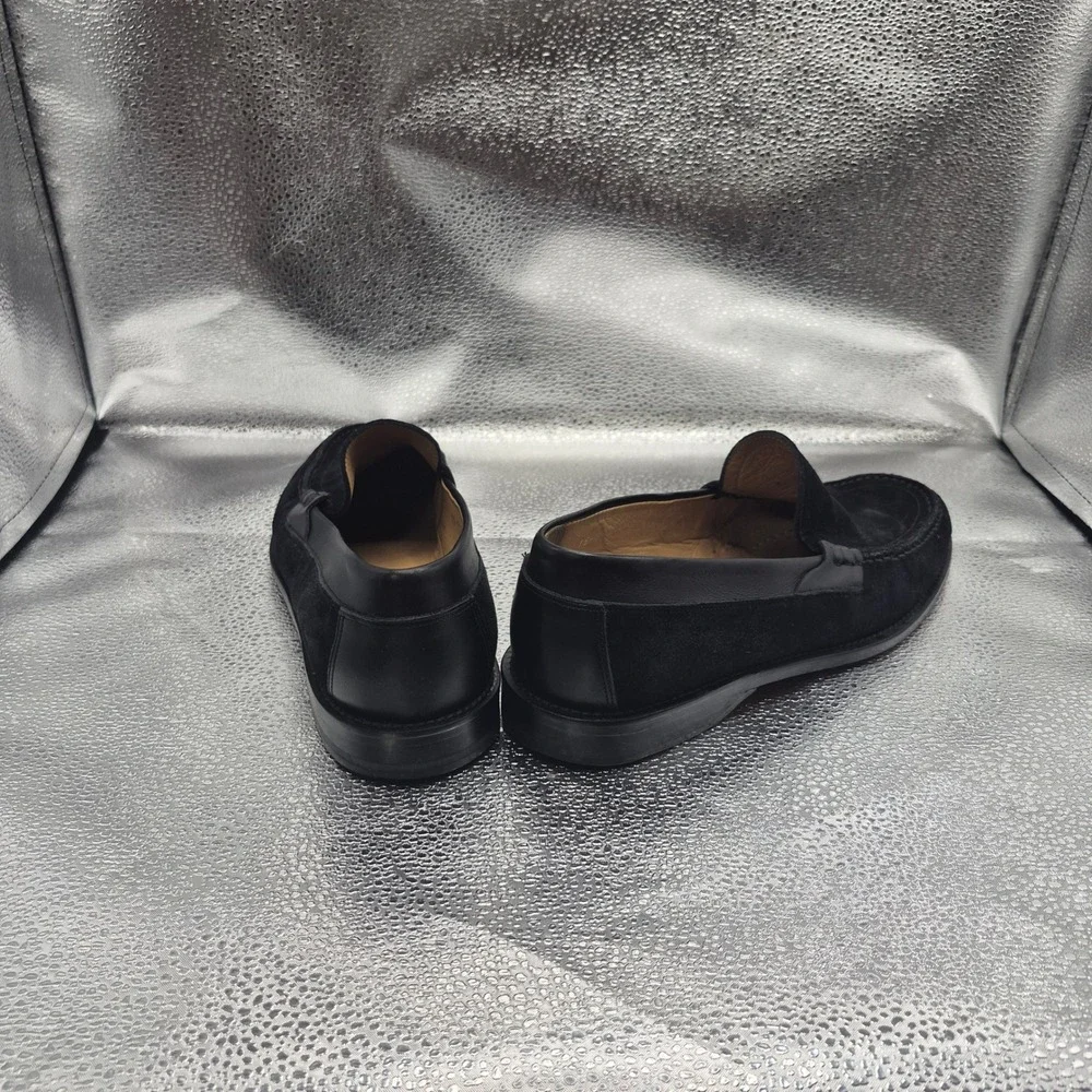 Johnston & Murphy Mens Black Suede Leather Trim Loafers Italy 8.5 M 15-8863